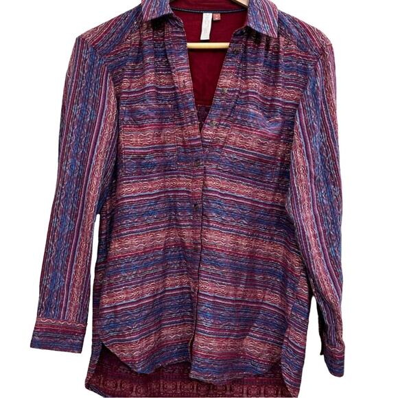 Pilcro Anthropologie blouse women's size XS blue metallic long sleeve - Picture 1 of 8
